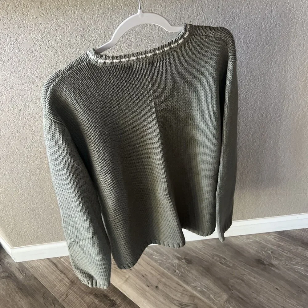 Lands End Womens Wool Poly Blend Heather Olive Green Crewneck Sweater Sz S 18-20 - Picture 2 of 7